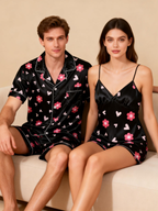 Silky Classic Couple Satin Pajamas Short Set ¨C Luxurious Matching Sleepwear