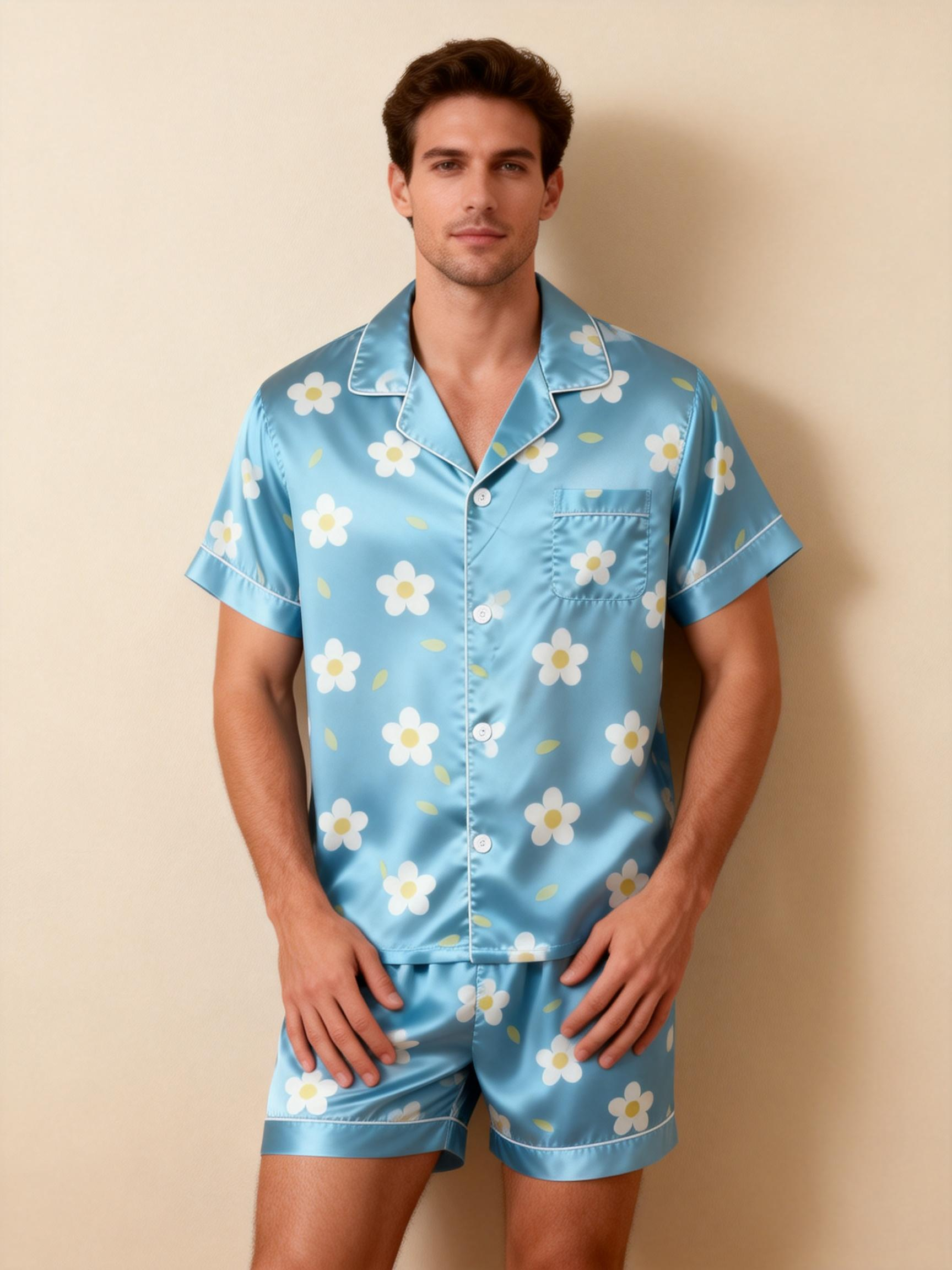 Classic Silky Couple Pajamas ¨C Satin Short Set for Relaxation