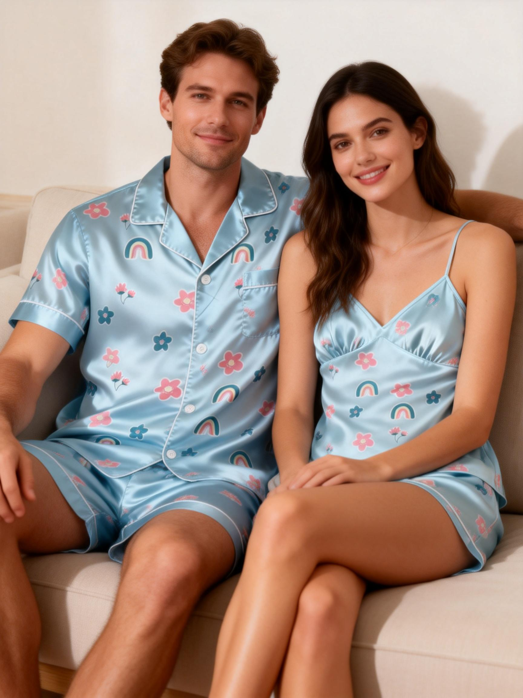 His & Her Satin Pajama Shorts Set ¨C Classic Comfort