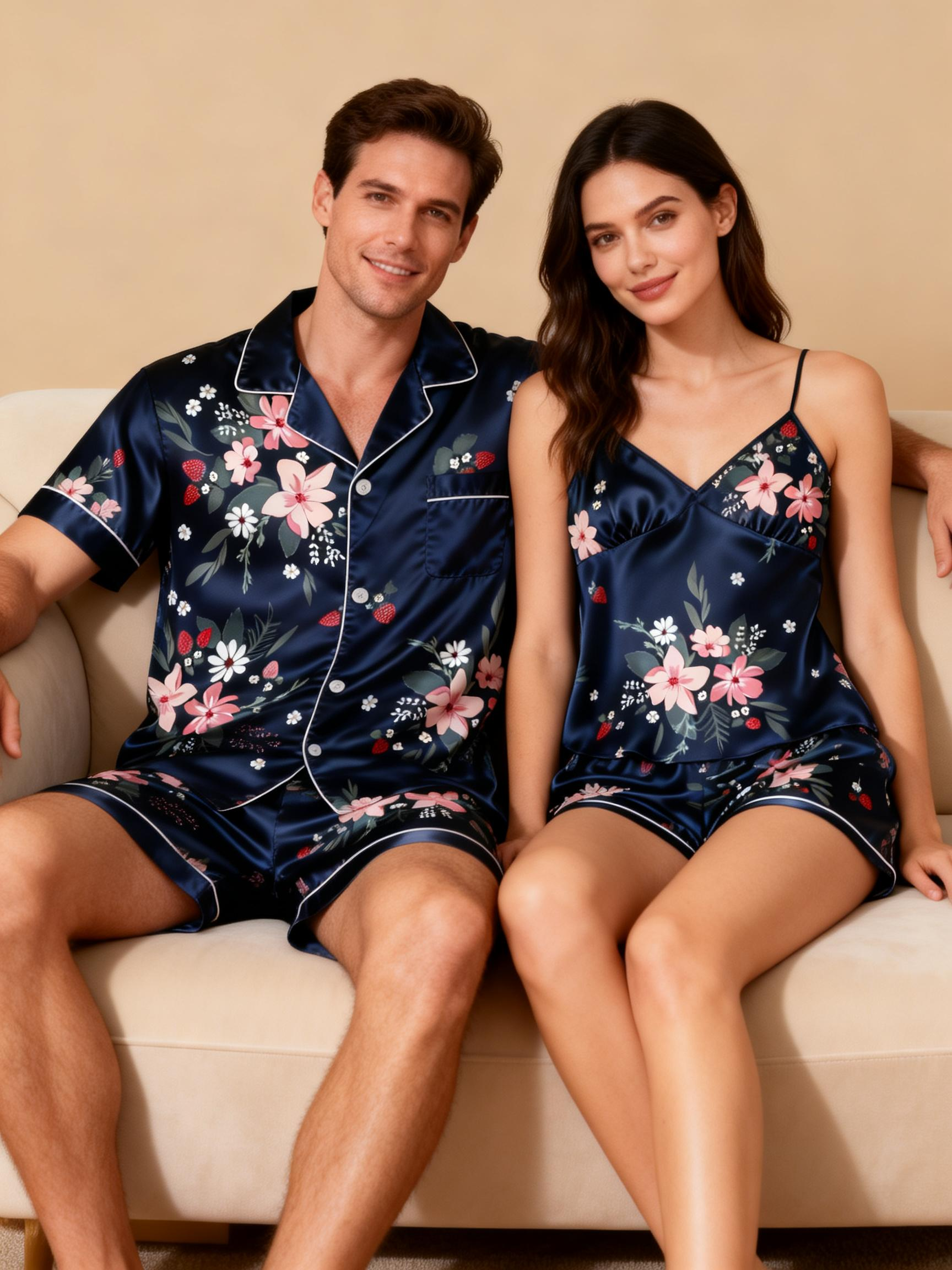 Couple¡¯s Silky Satin Short Set ¨C Ideal Anniversary Gift