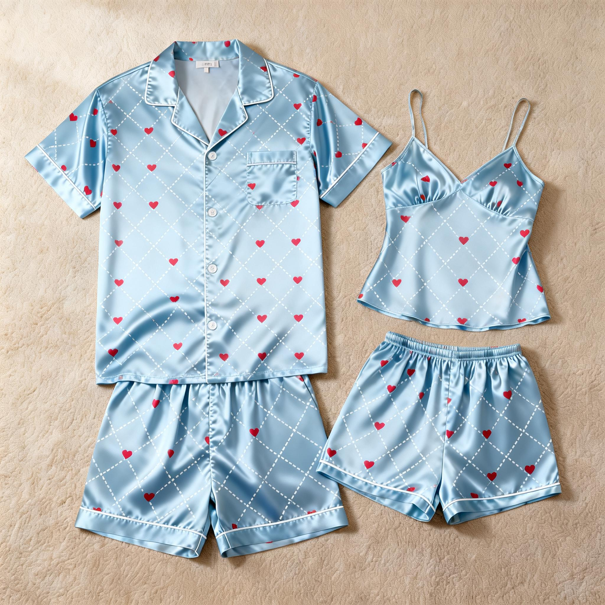 Silky Smooth Classic Pajamas for Couples ¨C Satin Short Set
