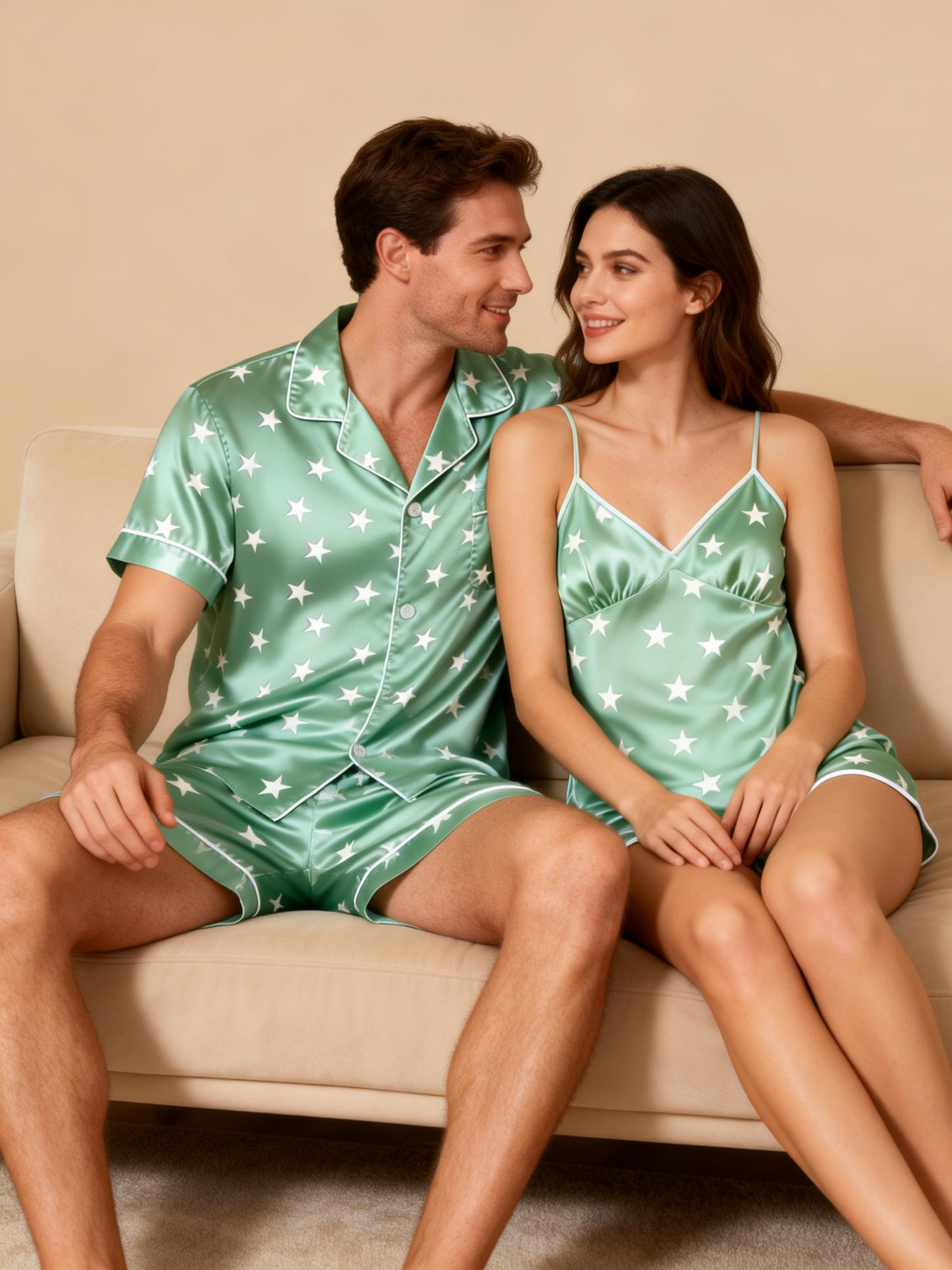 Matching Silky Satin Sleep Shorts for Couples