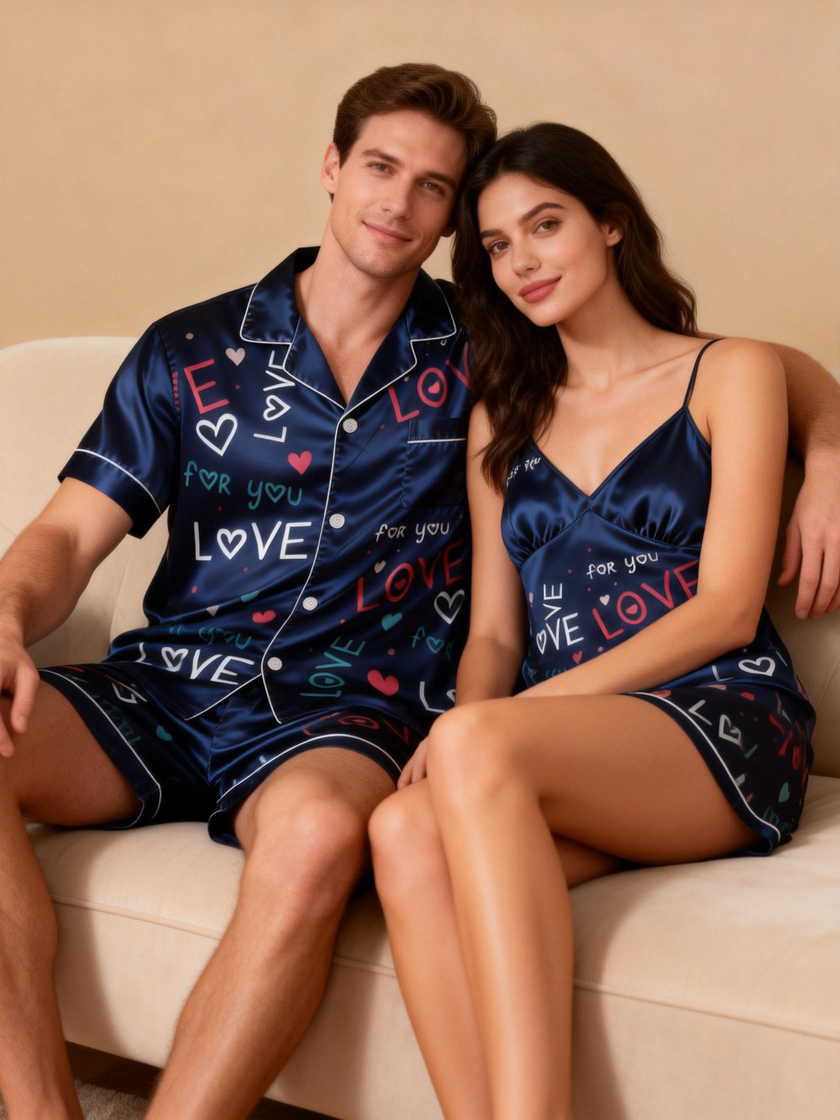 Matching Silky Sleep Pajamas for Couples ¨C Satin Fabric