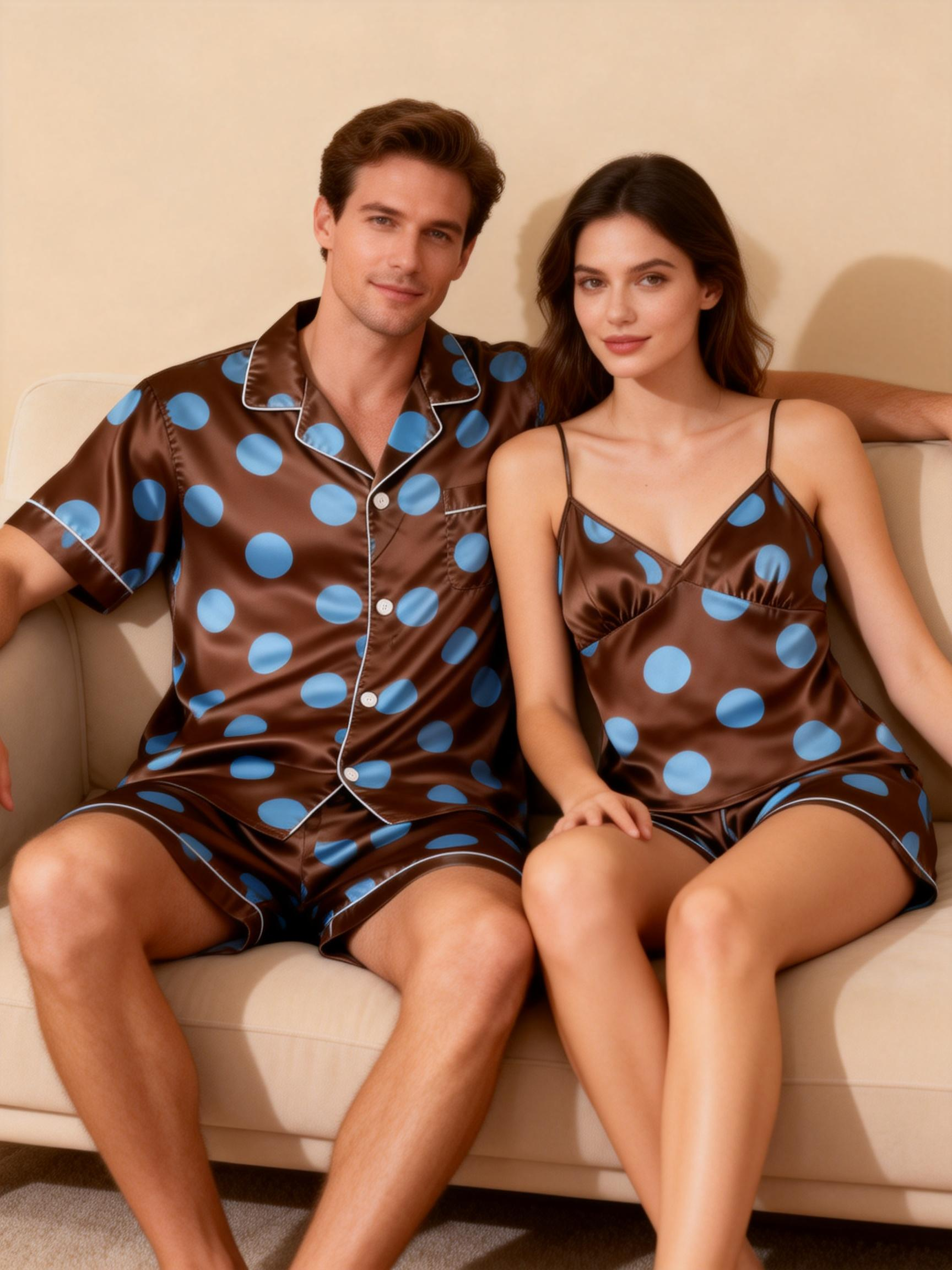 Couple¡¯s Silky Bedwear ¨C Classic Satin Pajama Short Set