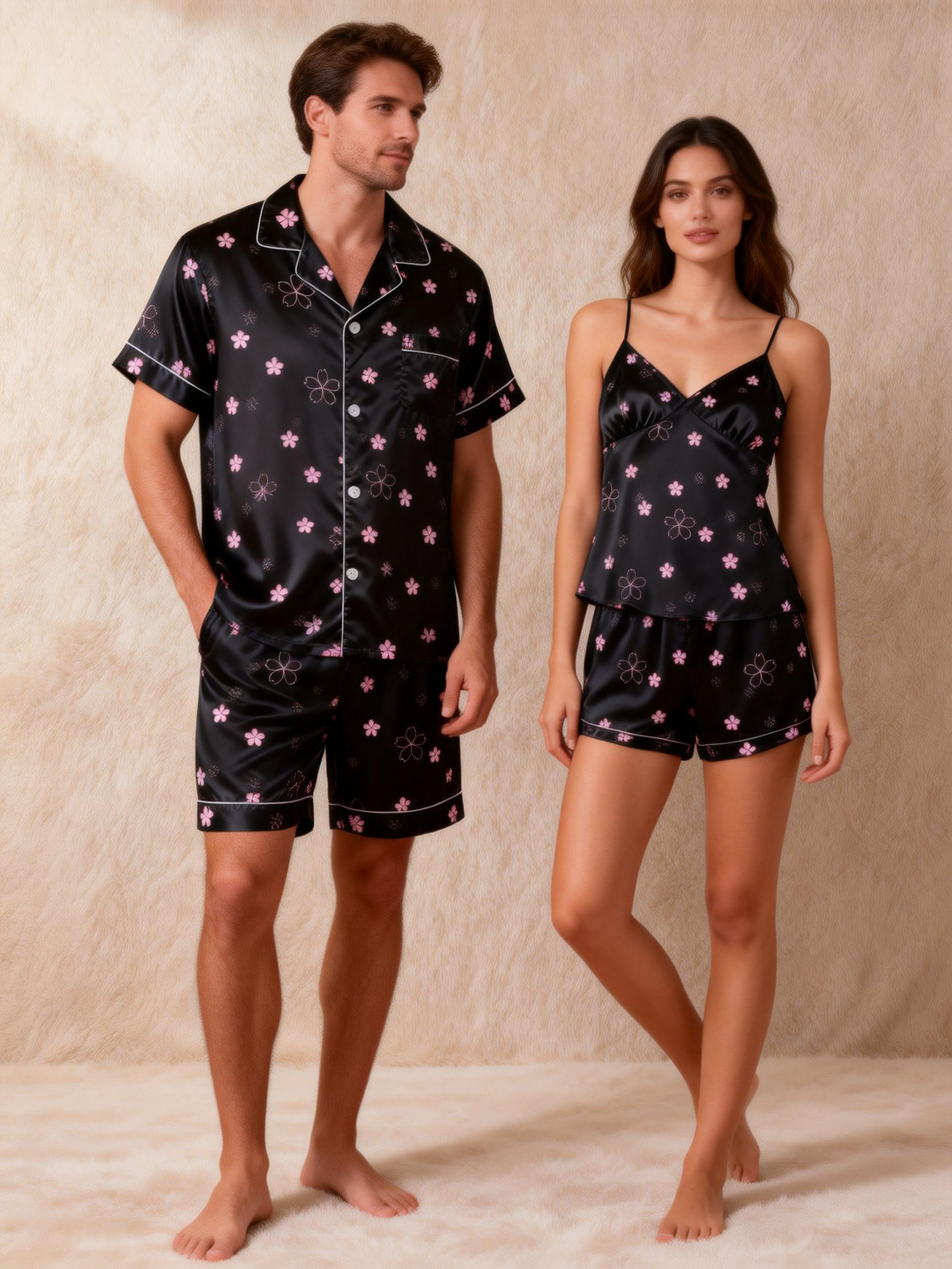 Elegant Couple Satin Pajamas ¨C Lightweight Short Set