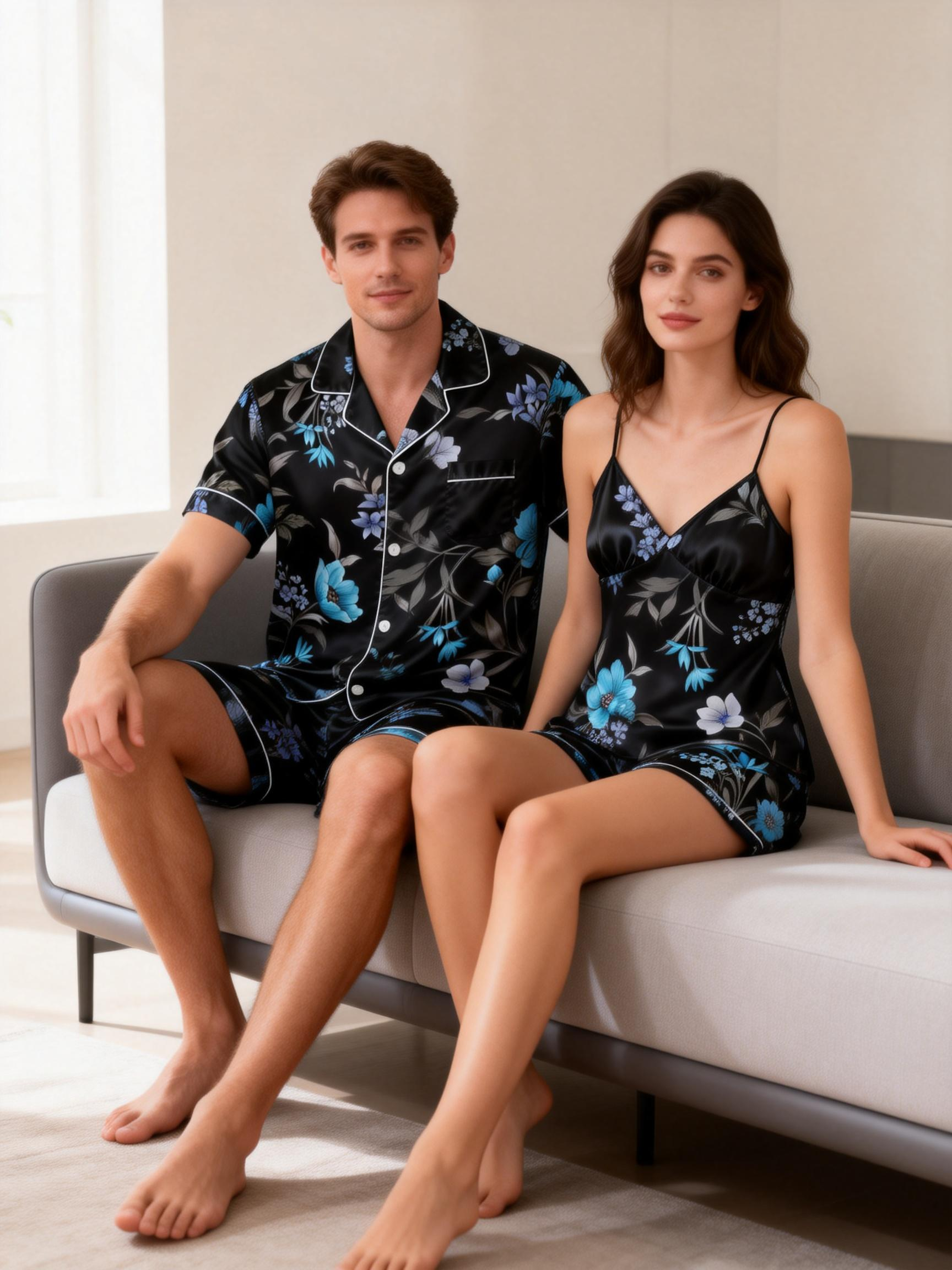 Couple¡¯s Satin Sleepwear Set ¨C Short & Comfortable