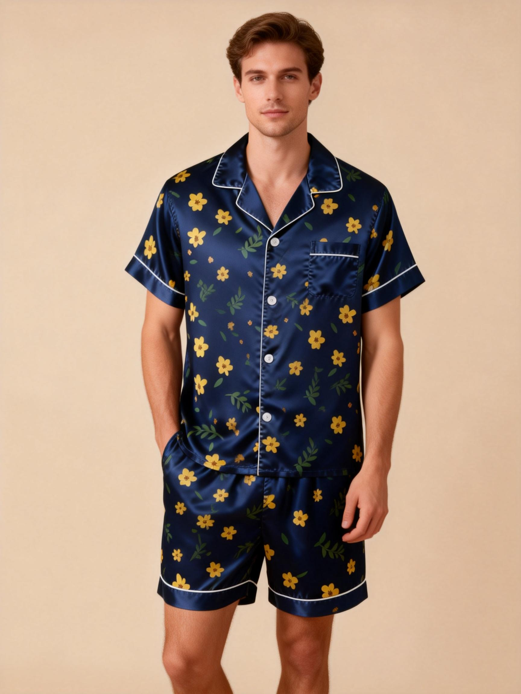 Couple¡¯s Silky Satin Sleepwear ¨C Classic Short Pajama Set