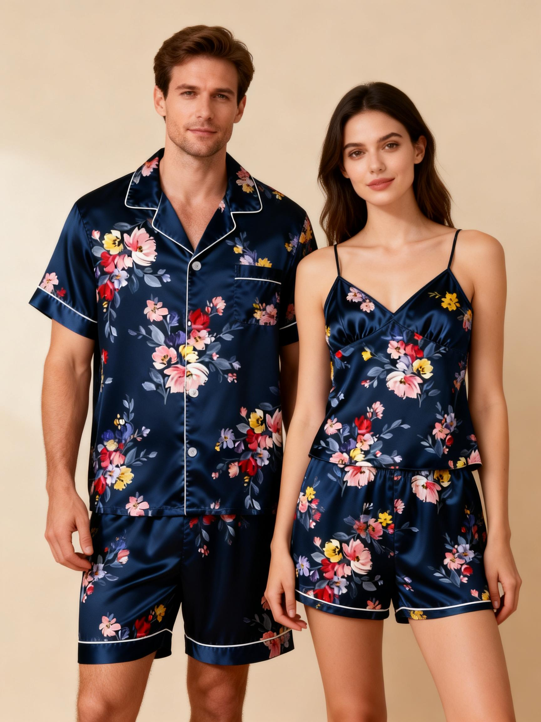 Classic Silky Satin Couple Pajamas ¨C Perfect for Gifts