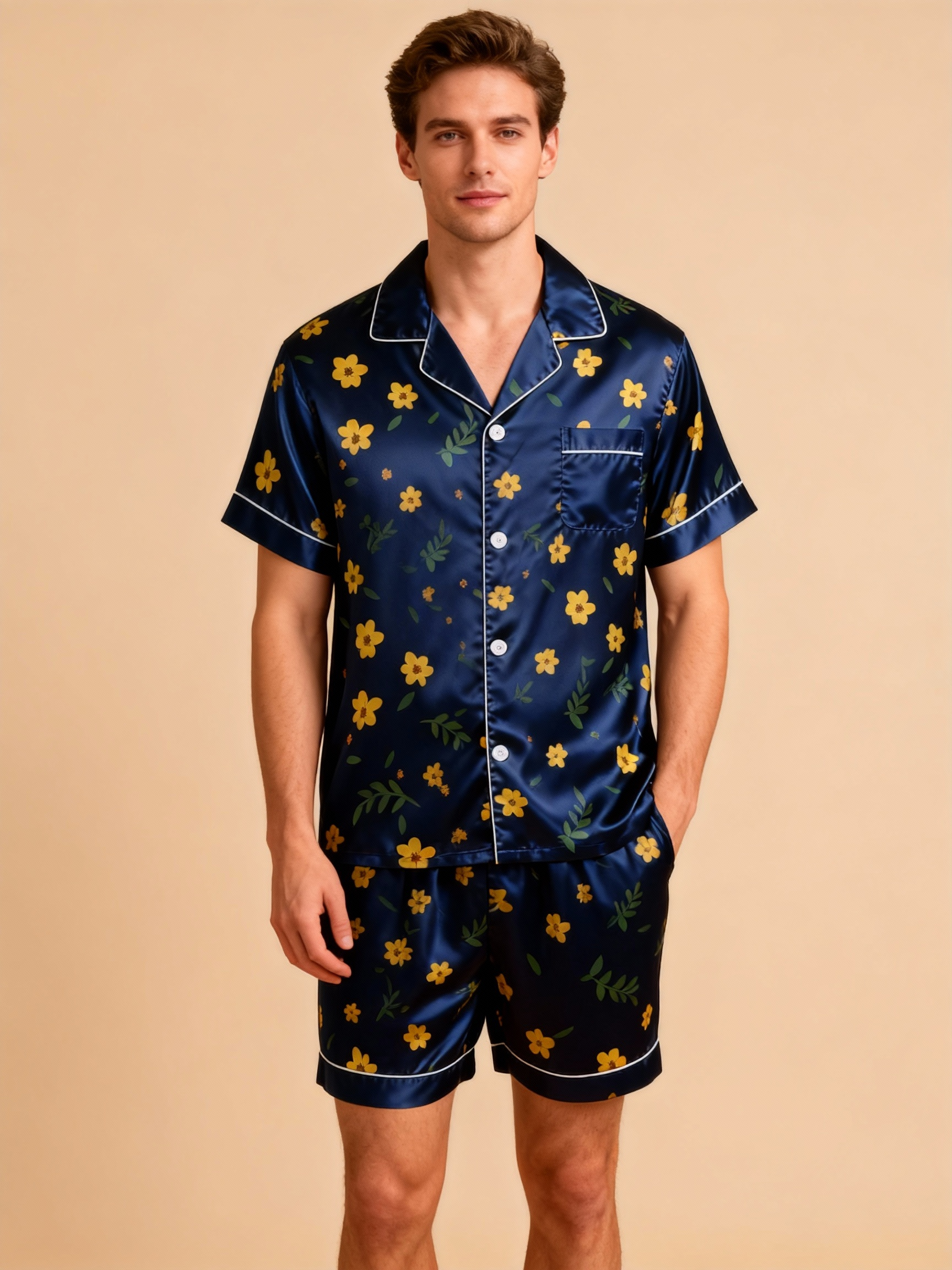 Couple¡¯s Silky Satin Sleepwear ¨C Classic Short Pajama Set