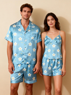 Classic Silky Couple Pajamas ¨C Satin Short Set for Relaxation