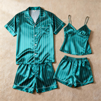 Silky Satin Striped Printed Sleep Set for Couples-Red