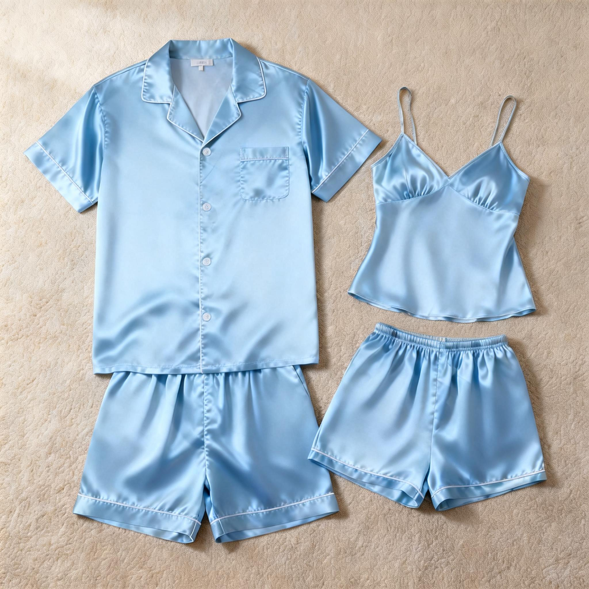 Silky Satin Solid Sleep Set for Couples-Light Green