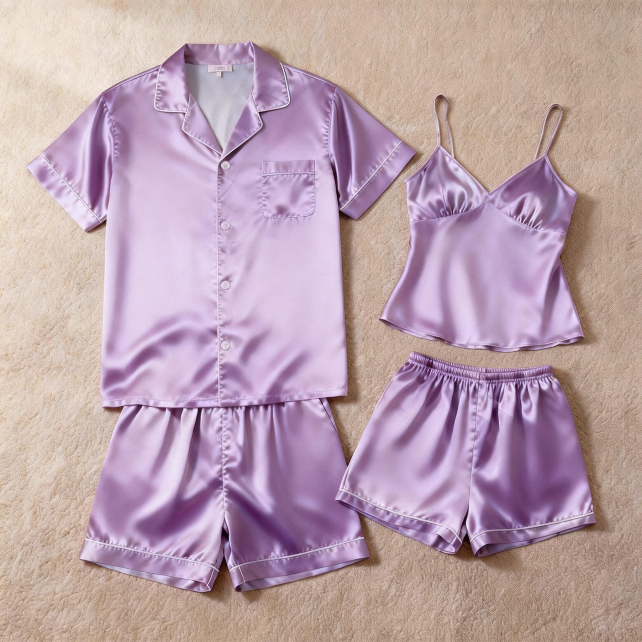 Silky Satin Solid Sleep Set for Couples-Baby Blue