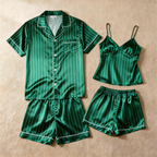 Silky Satin Striped Printed Sleep Set for Couples-Black