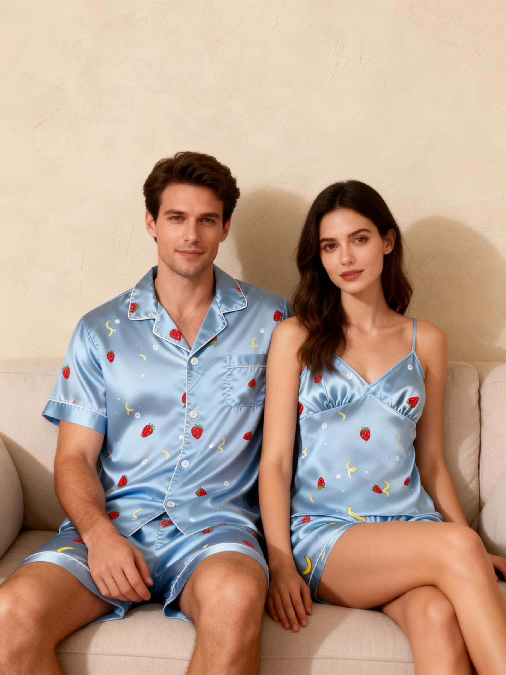Couple¡¯s Silky Night Outfit ¨C Satin Pajama Short Set