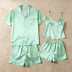Silky Satin Solid Sleep Set for Couples-Oecan