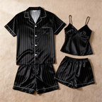 Silky Satin Striped Printed Sleep Set for Couples-Red