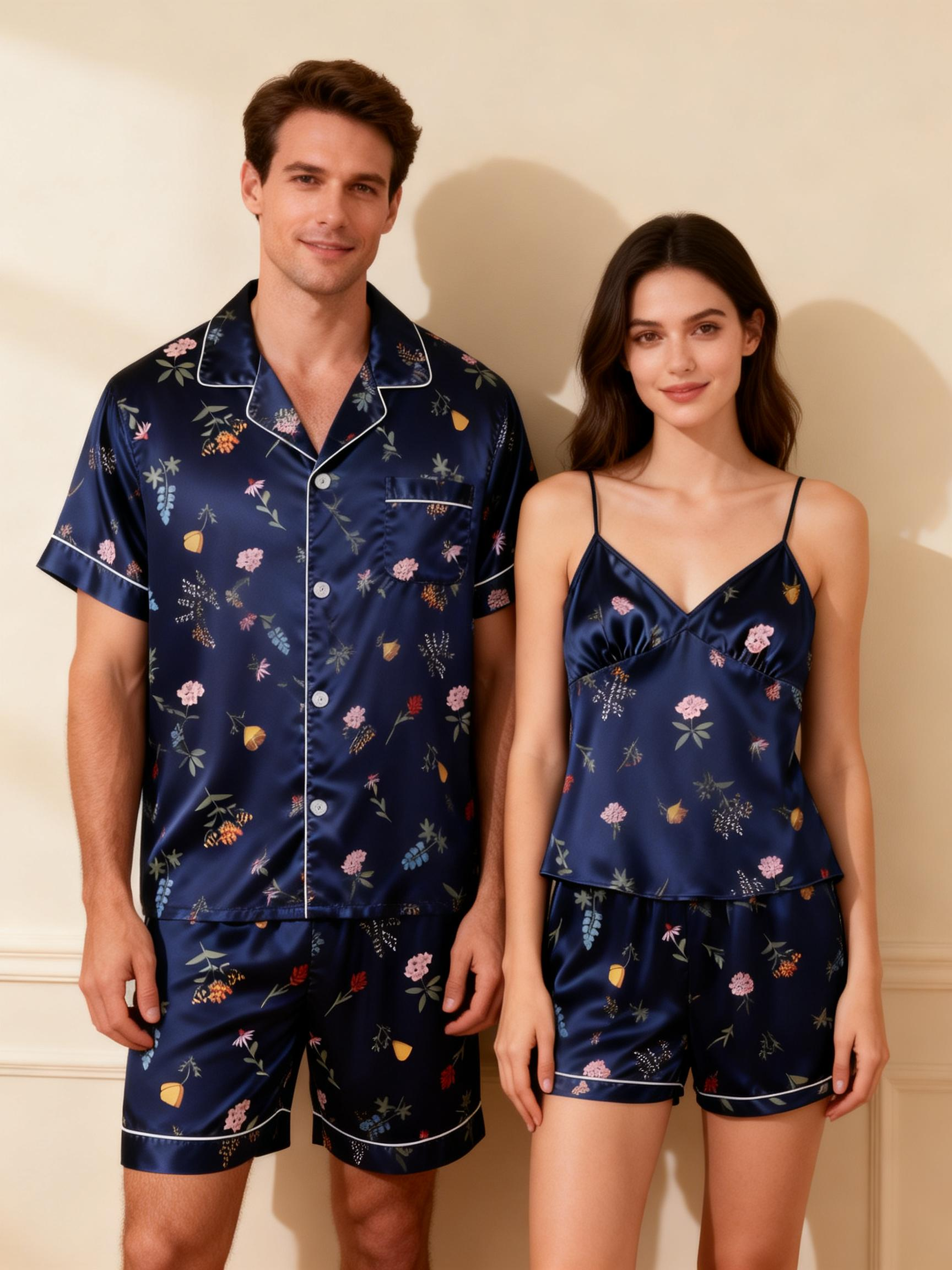 Couple¡¯s Silky Bedtime Pajamas ¨C Satin Sleep Shorts