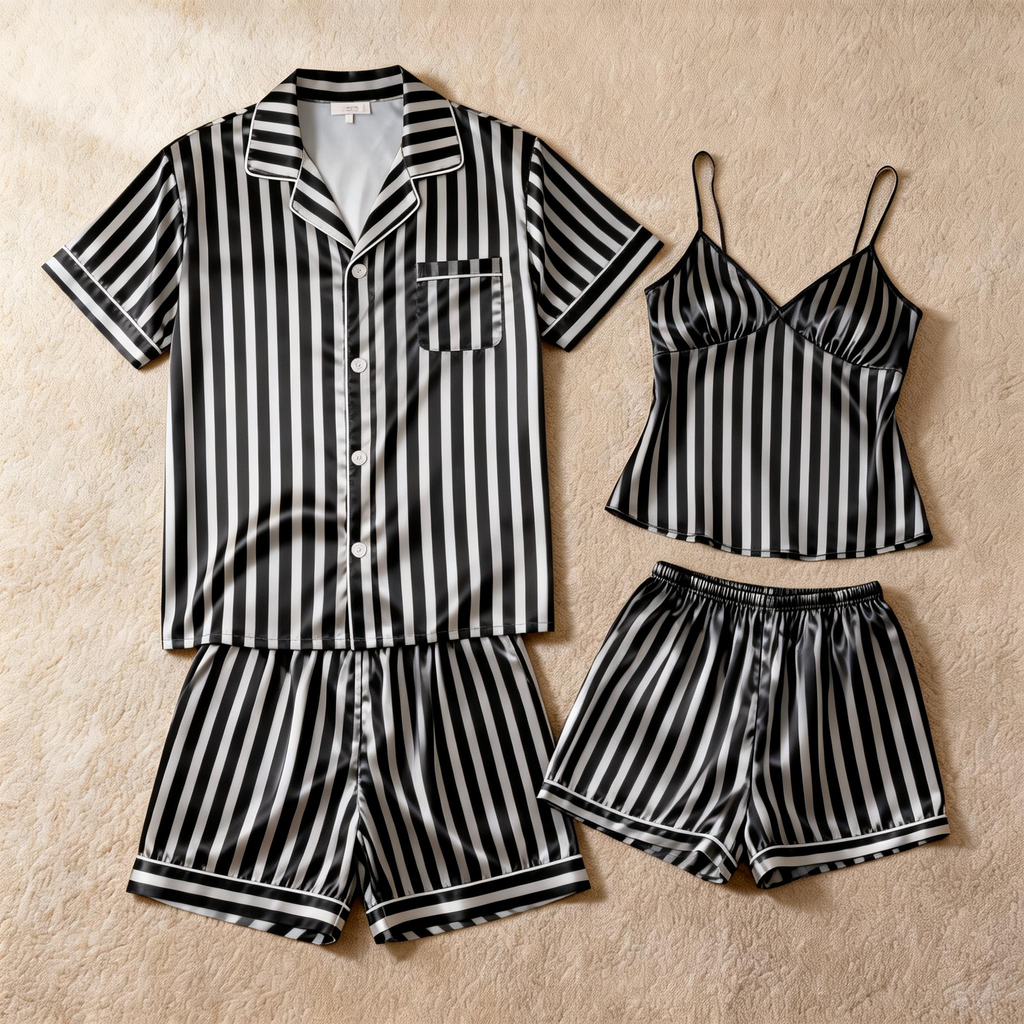 Striped Printed Silky Satin Pajamas for Couples ¨C Chic & Comfortable
