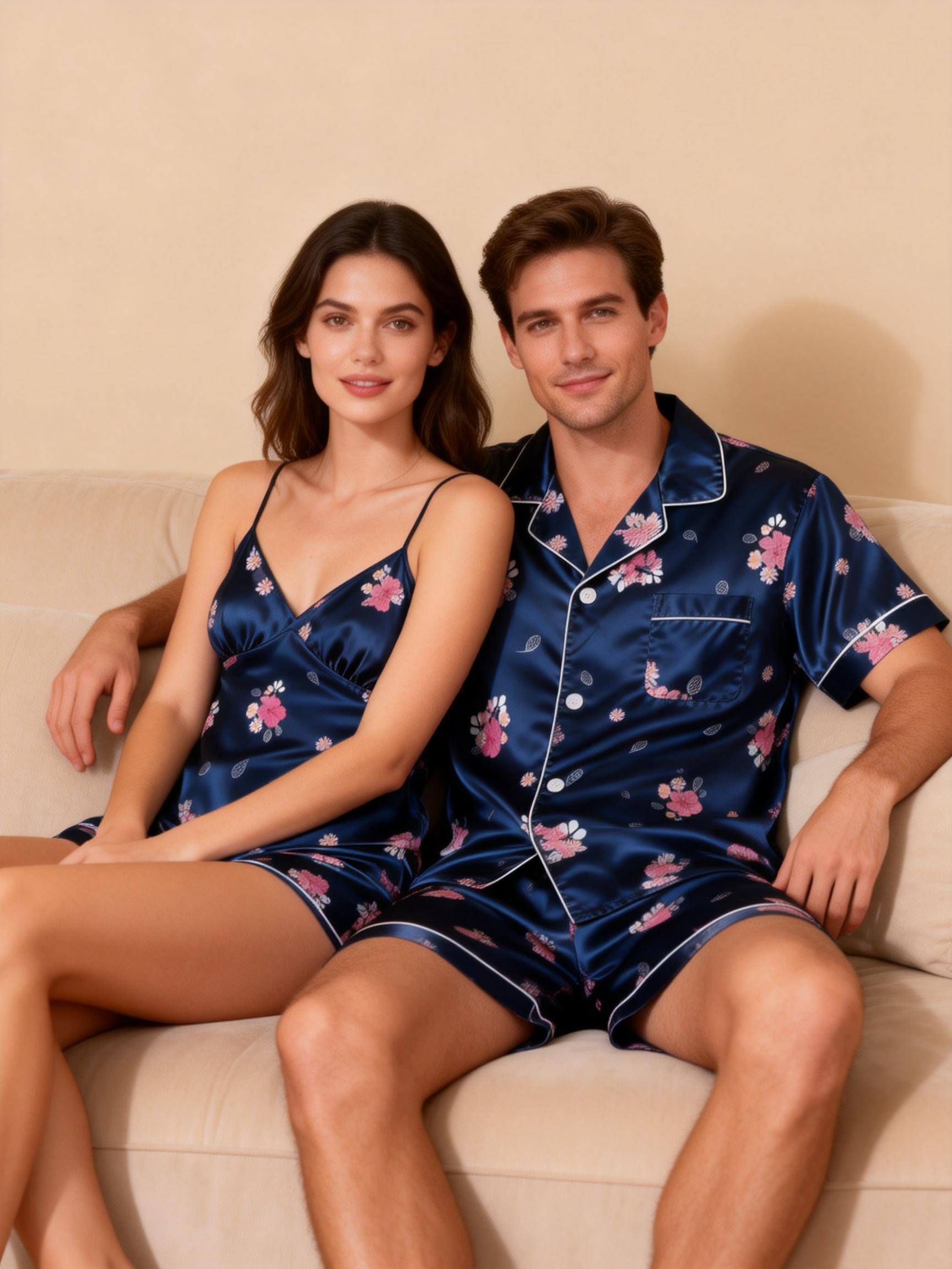 Silky Satin Couple Pajamas ¨C Soft & Shimmery Sleepwear