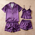 Silky Satin Striped Printed Sleep Set for Couples-Brown