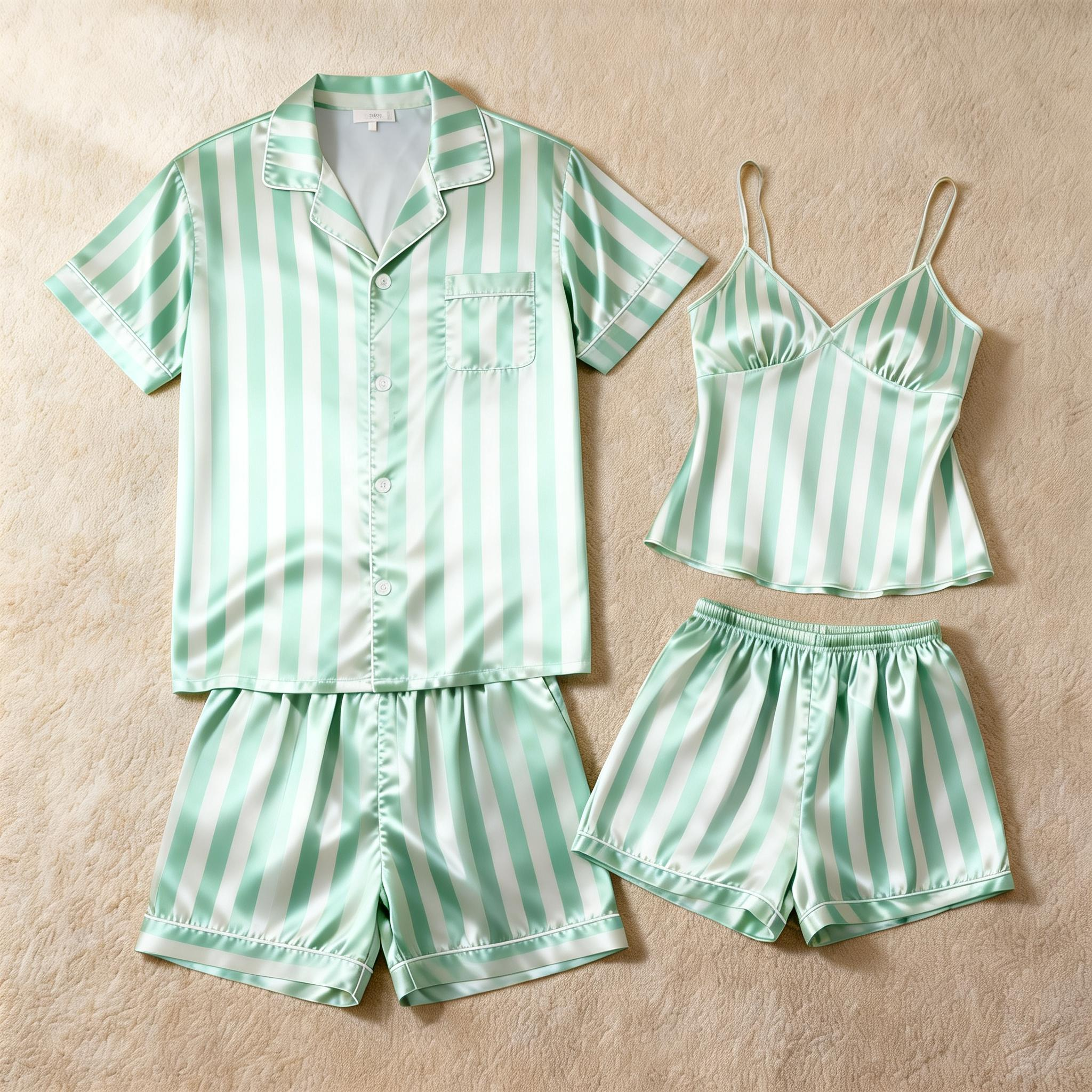 Striped Printed Silky Satin Pajamas for Couples ¨C Chic & Comfortable