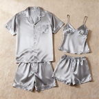 Silky Satin Solid Sleep Set for Couples-Dark Green