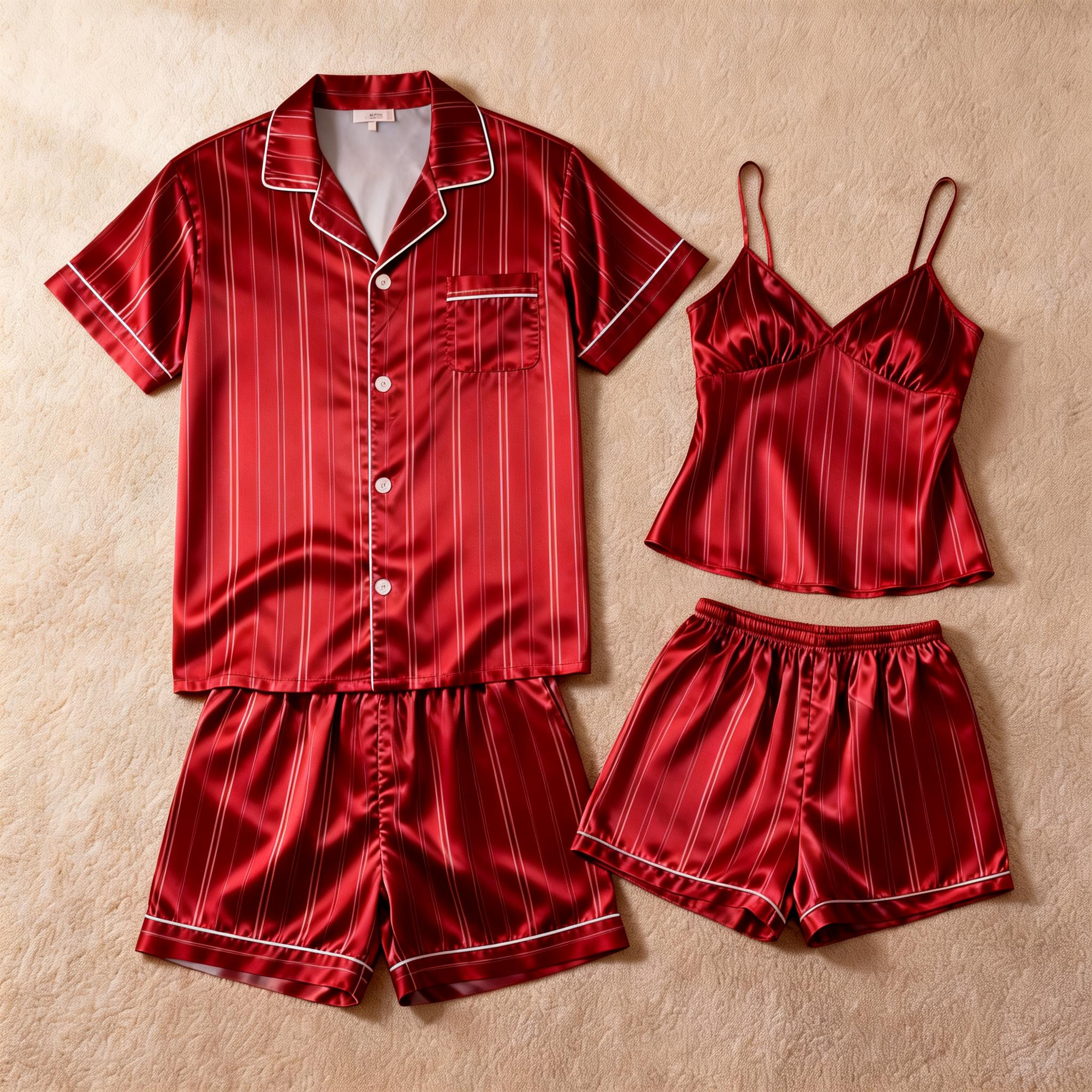 Silky Satin Striped Printed Sleep Set for Couples-Teal