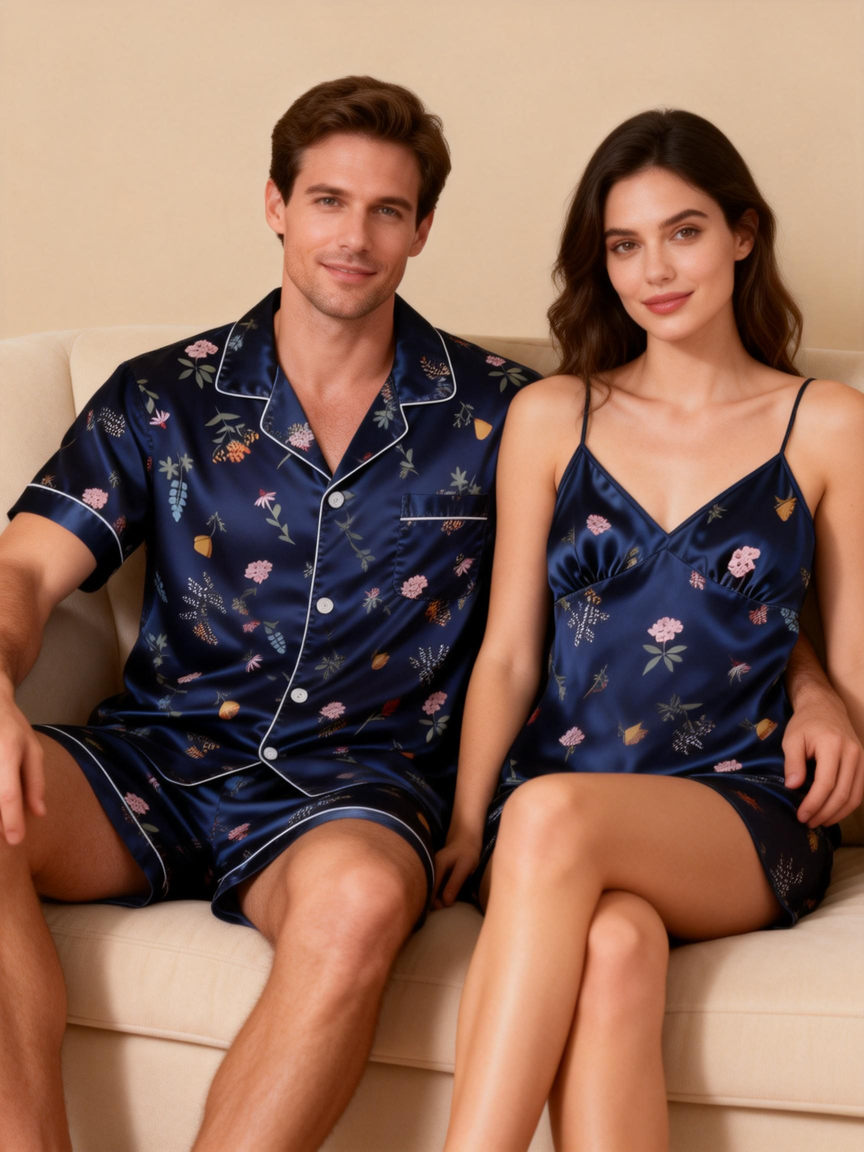 Couple¡¯s Silky Bedtime Pajamas ¨C Satin Sleep Shorts