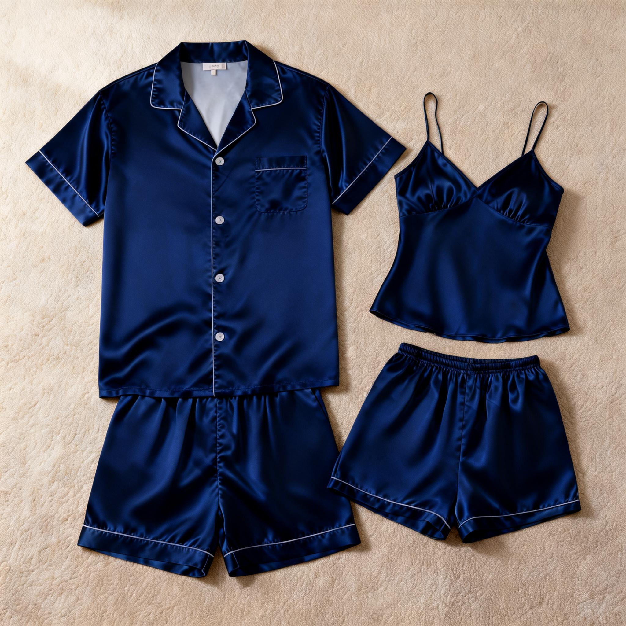 Silky Satin Solid Sleep Set for Couples-Baby Blue