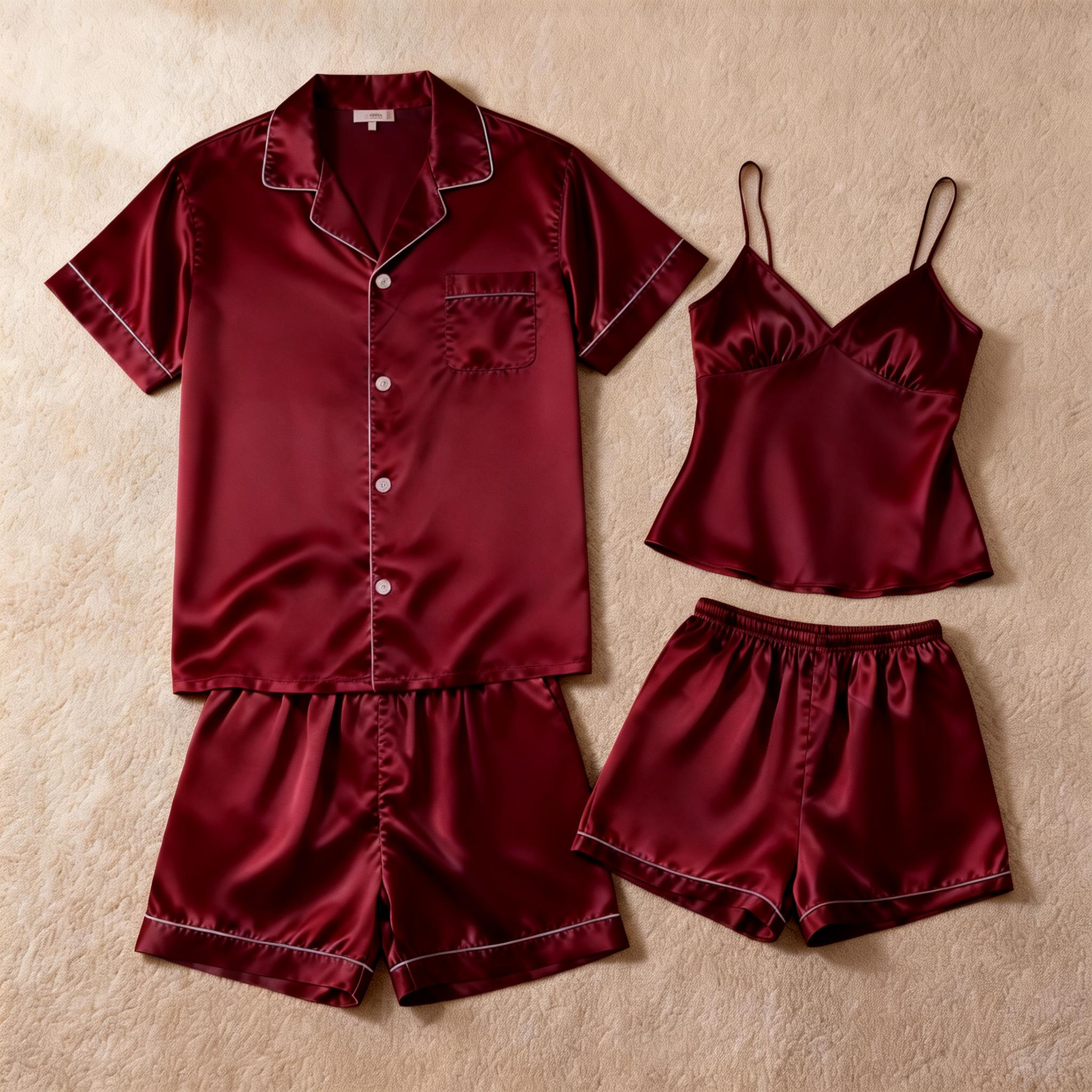 Silky Satin Solid Sleep Set for Couples-Purple