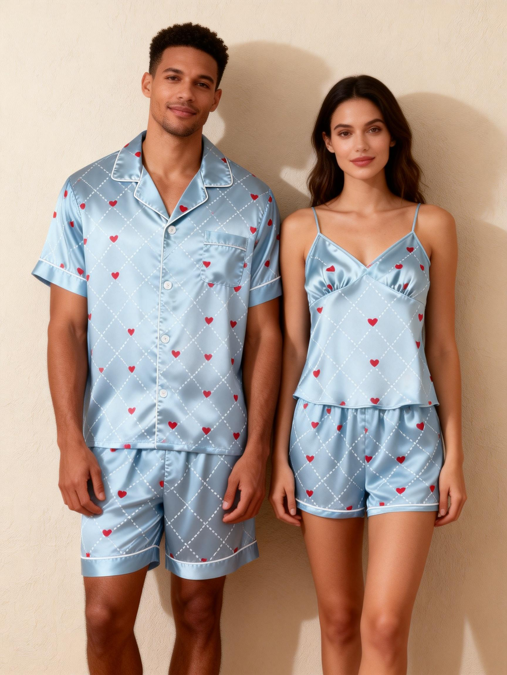 Silky Smooth Classic Pajamas for Couples ¨C Satin Short Set
