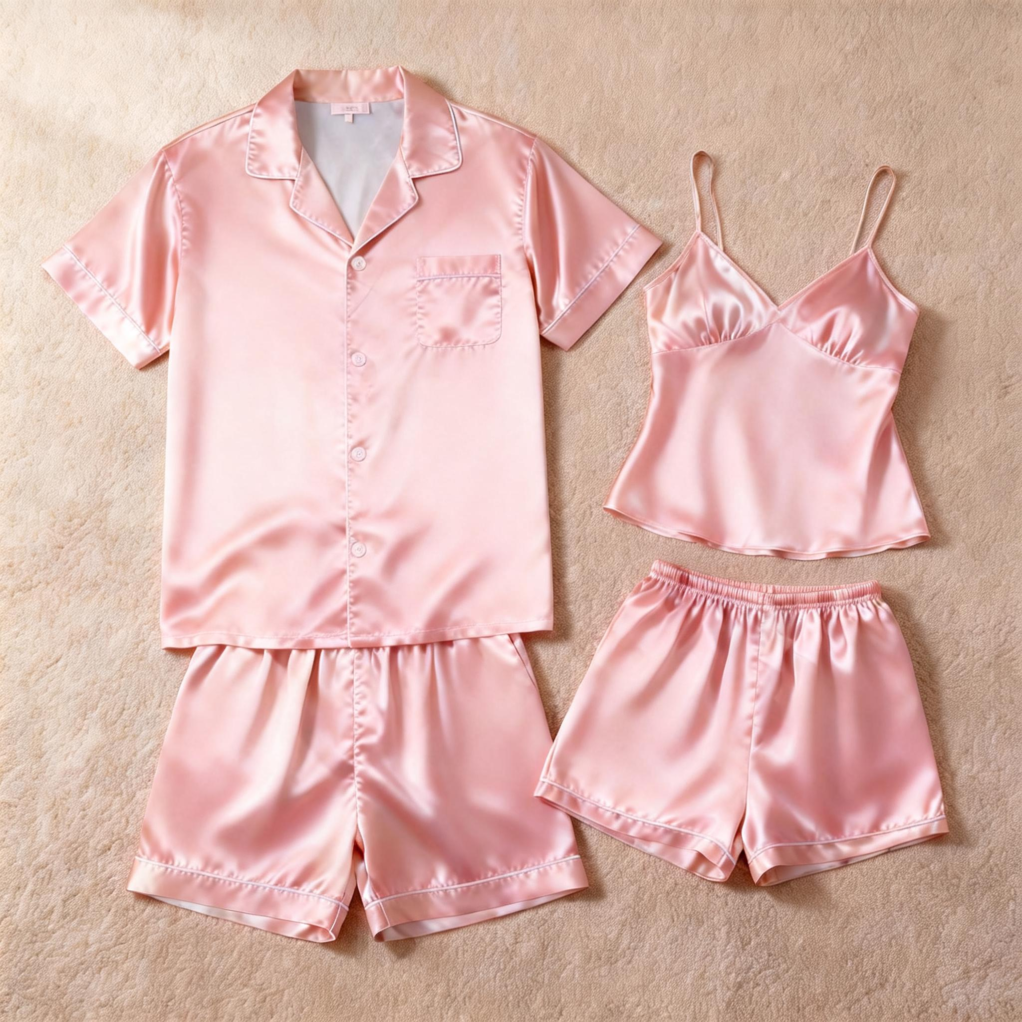 Silky Satin Solid Sleep Set for Couples-Pink