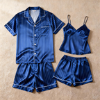 Silky Satin Striped Printed Sleep Set for Couples-Royal