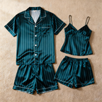 Silky Satin Striped Printed Sleep Set for Couples-Red