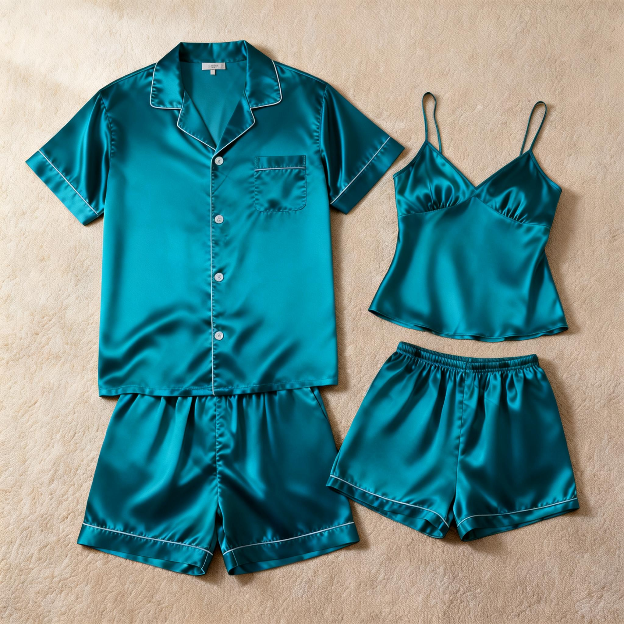 Silky Satin Solid Sleep Set for Couples-Baby Blue