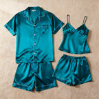 Silky Satin Solid Sleep Set for Couples-Teal