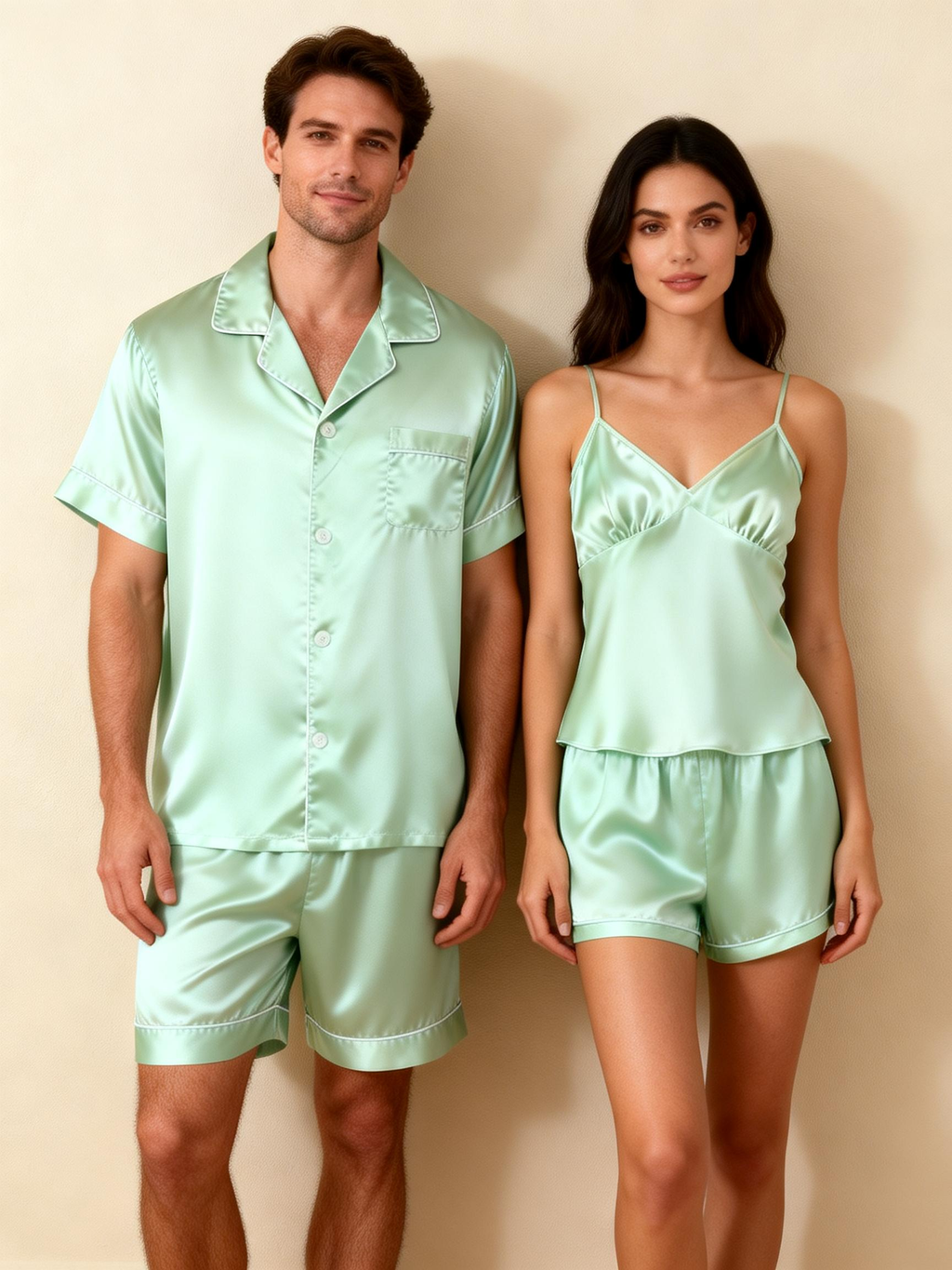 Silky Satin Solid Sleep Set for Couples-Gray