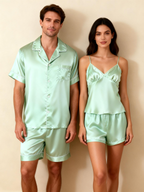 Silky Satin Solid Sleep Set for Couples-Teal