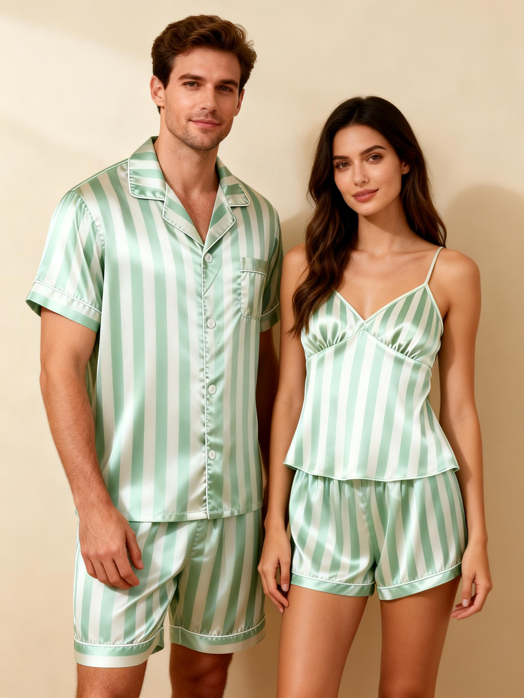 Striped Printed Silky Satin Pajamas for Couples ¨C Chic & Comfortable
