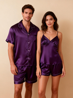 Silky Satin Solid Sleep Set for Couples-Navy
