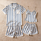 Silky Classic Striped Printed Couple Sleepwear ¨C Satin Short Pajama Set