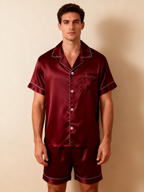 Silky Satin Solid Sleep Set for Couples-Burgundy