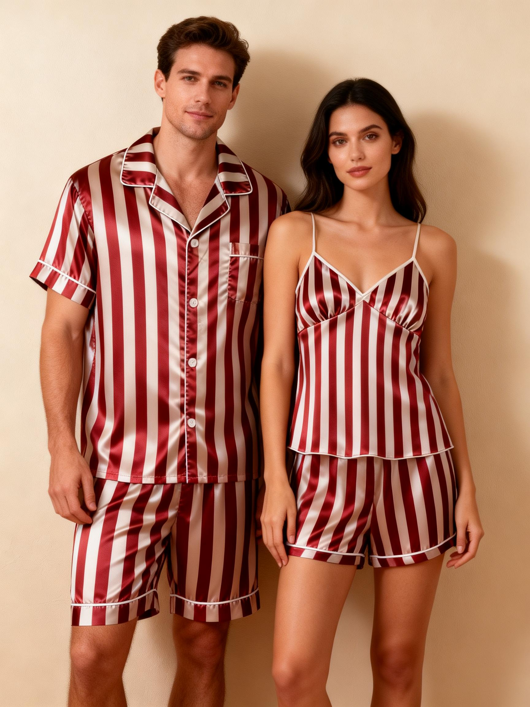 Striped Printed Silky Satin Pajamas for Couples ¨C Chic & Comfortable