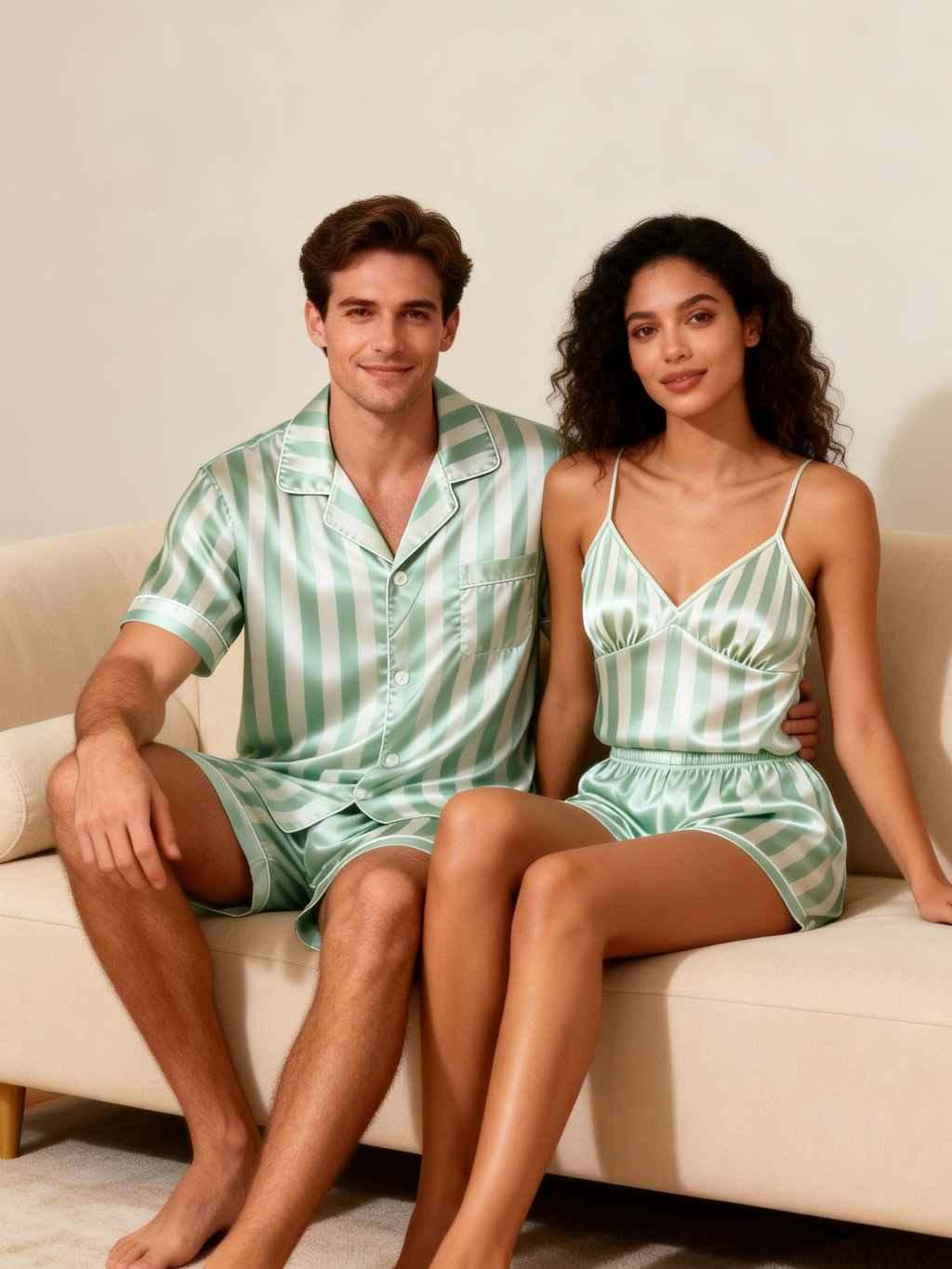 Striped Printed Silky Satin Pajamas for Couples ¨C Chic & Comfortable