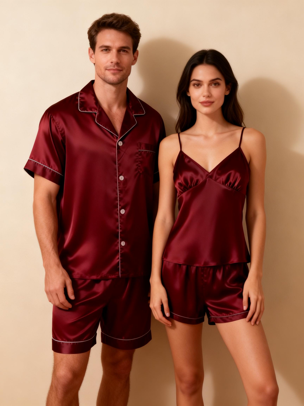 Silky Satin Solid Sleep Set for Couples-Gray