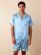 Silky Satin Solid Sleep Set for Couples-Baby Blue