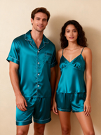 Silky Satin Solid Sleep Set for Couples-Baby Blue