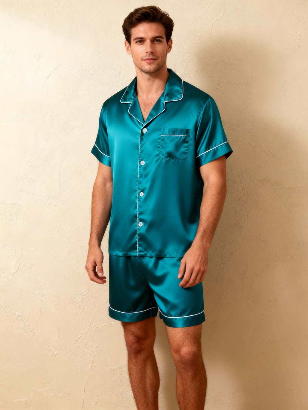 Silky Satin Solid Sleep Set for Couples-Teal