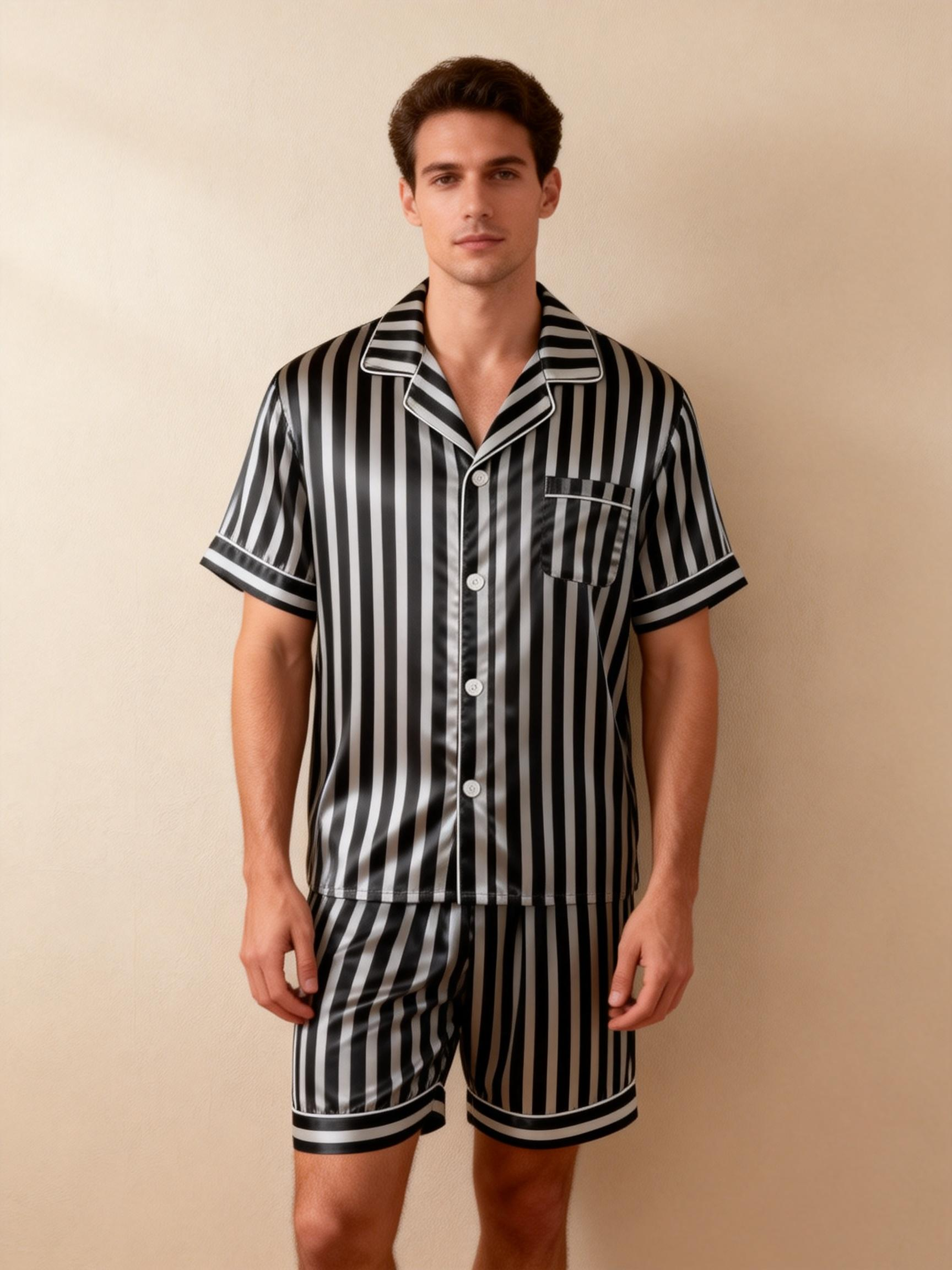 Striped Printed Silky Satin Pajamas for Couples ¨C Chic & Comfortable
